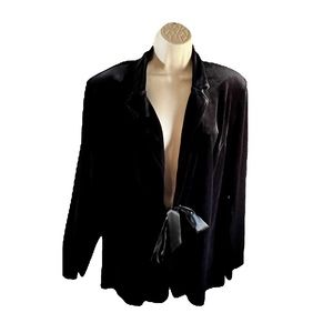 Black velvet like fabric long sleeve cardigan with ribbon front tie closure cute